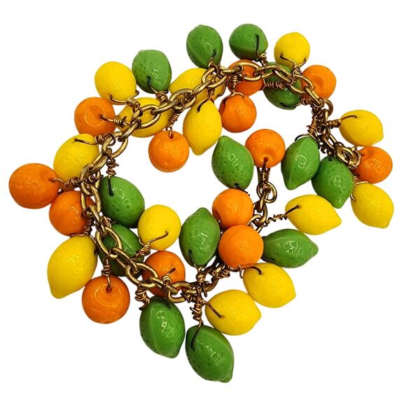 Vintage Glass Fruit Cha-Cha Bracelet Citrus Lemons Oranges Limes 1950s - Picture 1 of 5
